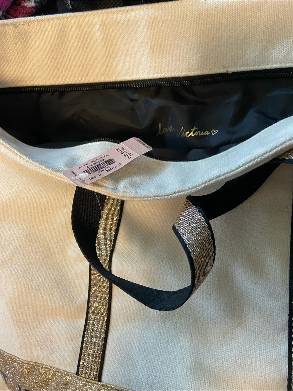 NWT VS Tote with Gold Glitter Trim. Has been in storage for years!🤯